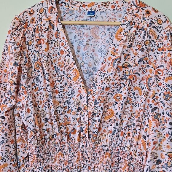 Old Navy Smocked Floral Cottagecore Midi Dress XXL Tradwife Long Sleeves - Picture 13 of 14